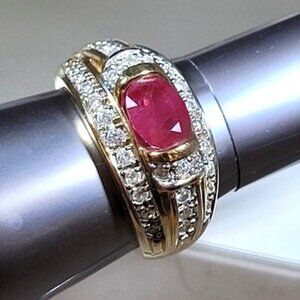 Vintage 14K Yellow Gold 1.60ct Magenta Red Ruby 0.51ct Diamond Ring Size 9"